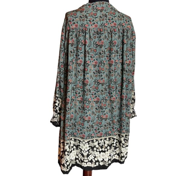 Natural Life Boho Peasant Tunic Dress L Green Floral - Picture 6 of 14